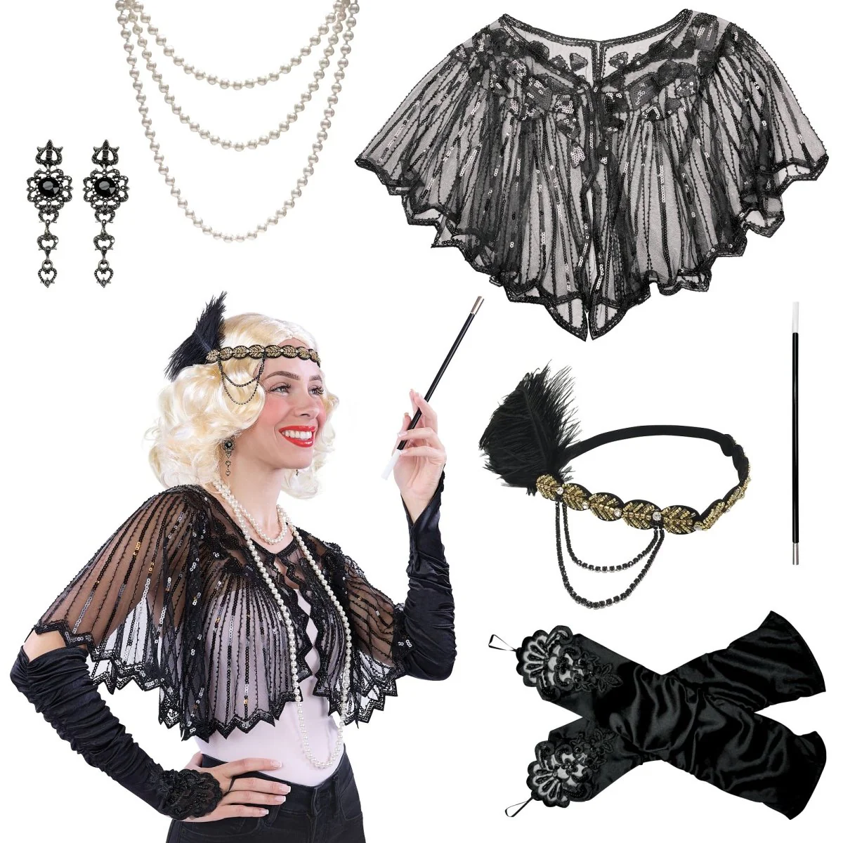 1920s Black Gatsby Elegant Set, 6 Count - Image 2