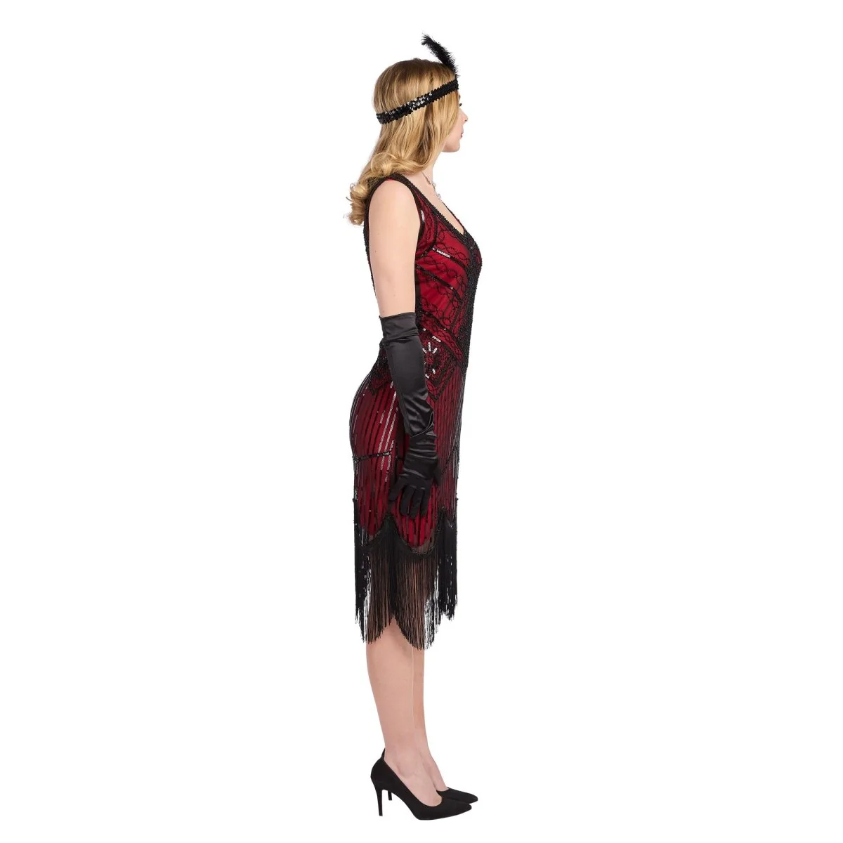 1920s Gatsby Elegant Lady Costume for Adults, Red and Black Dress - Image 5