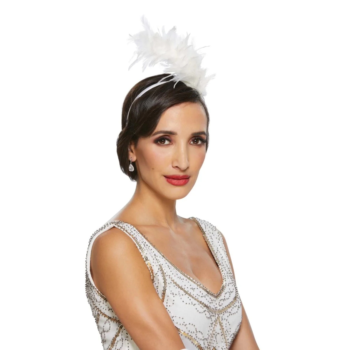 1920s White Feather Headband for Adults