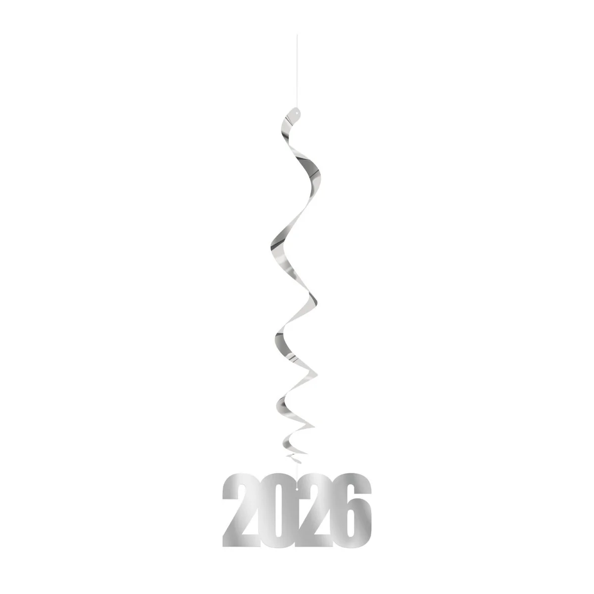 2026 New Year's Eve Silver Spiral Decorations, 3 Count