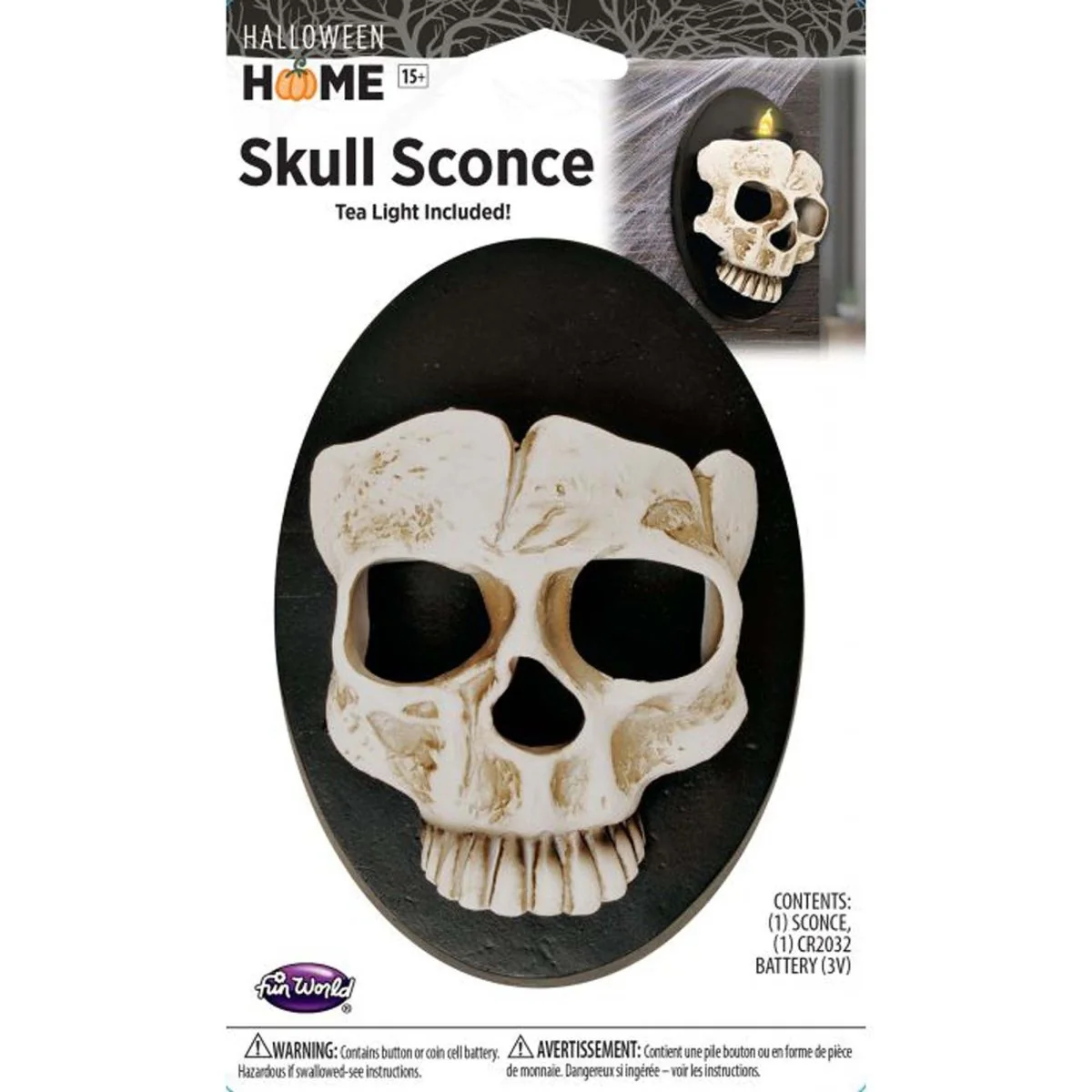 3D Skull Wall Sconce With Tea Light, 6 Inches, 1 Count