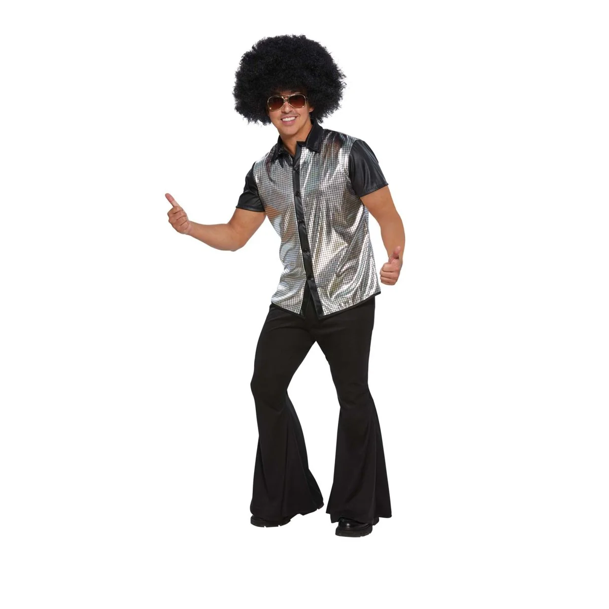 70s Plus Size Disco Shirt for Adults, Silver and Black Shirt