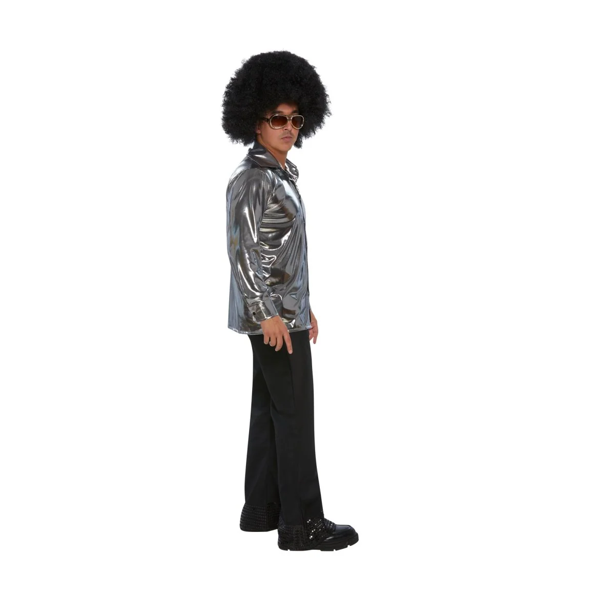 70s Plus Size Disco Silver Shirt for Adults - Image 2