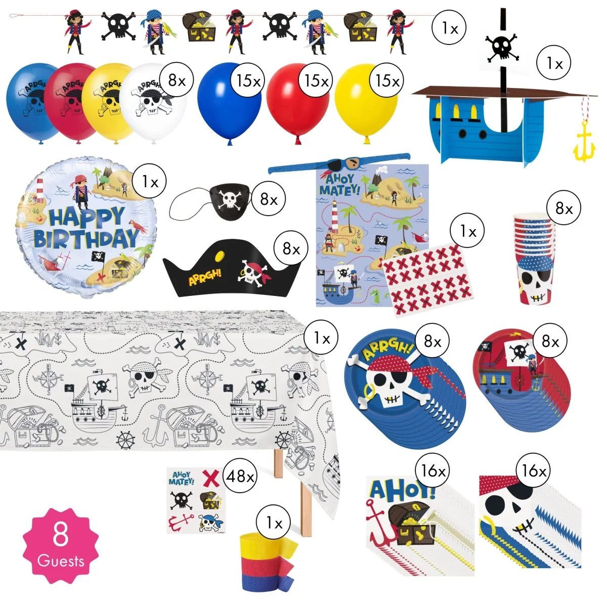 Ahoy Pirate Standard Birthday Party Supplies Kit, 8 Guests - Image 2