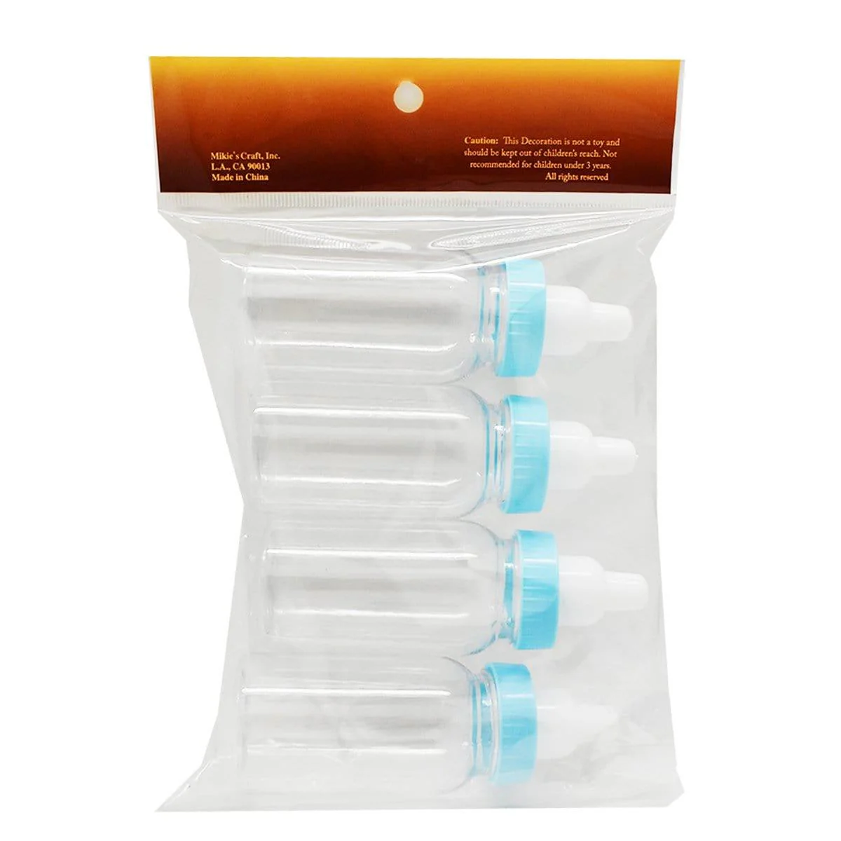 Blue plastic baby bottles 4 inches, 4 per package