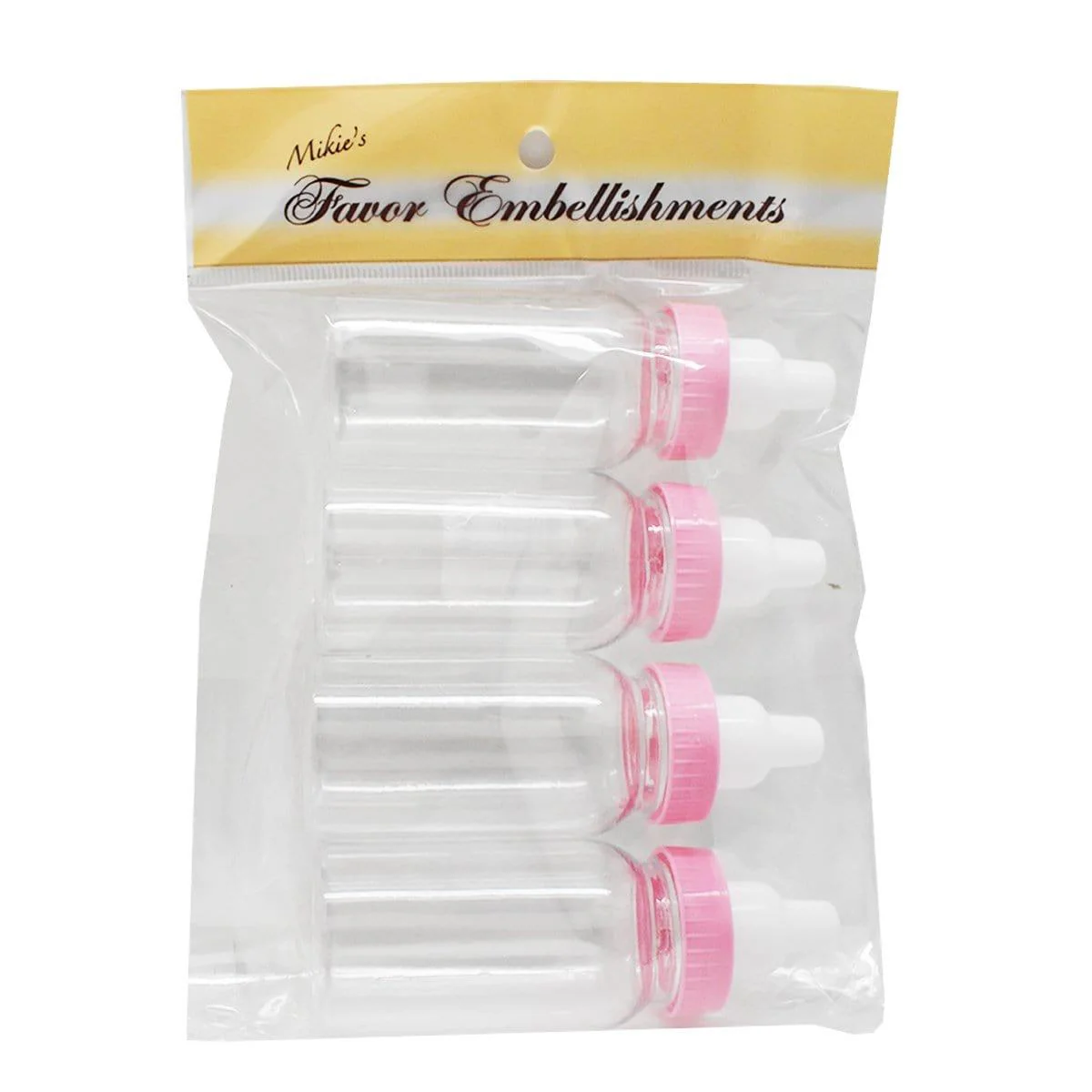 Pink plastic baby bottles 4 inches, 4 per package