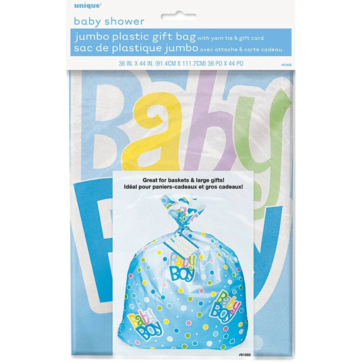 Baby Shower Blue Dots Jumbo Plastic Gift Bag, 36 x 44 Inches, 1 Count - Image 3