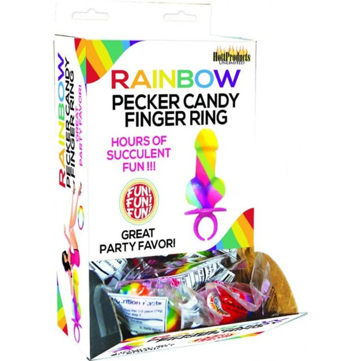 Bachelorette Party Rainbow Penis Candy Finger Ring, 1 Count - Image 2