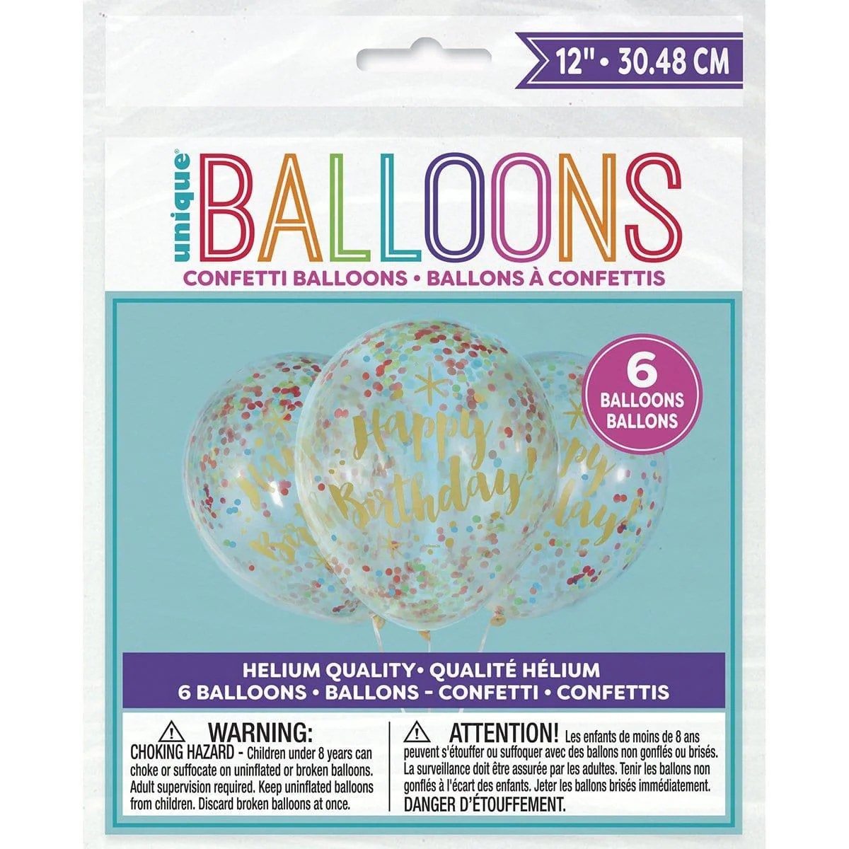 Balloons With Confetti 12 In. 6/pkg - Birthday Gold