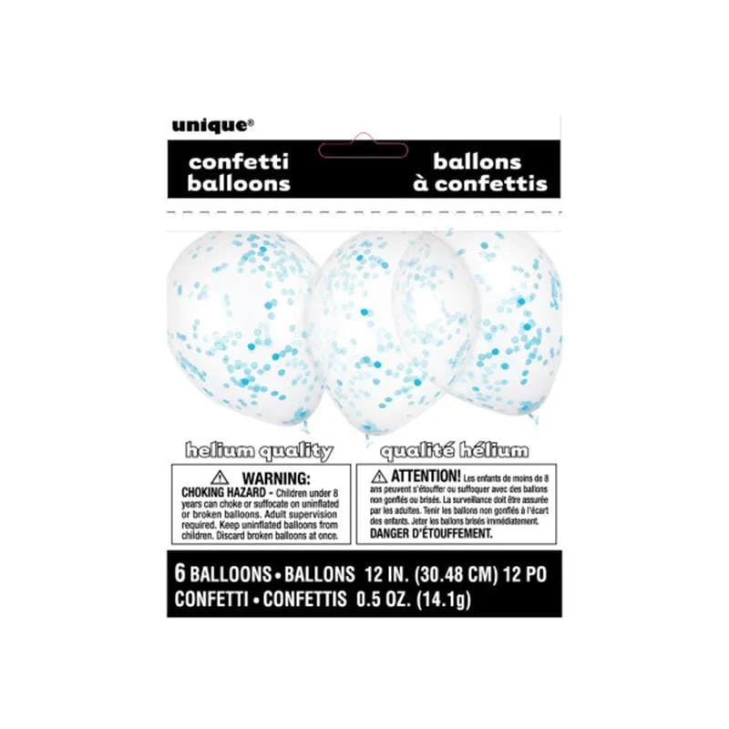 Balloons With Blue Confetti, 12 Inches, 6 Count