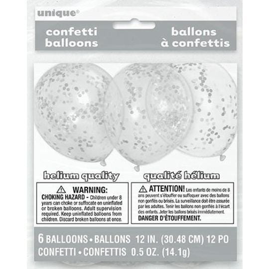 Latex Balloons with Silver Confetti, 12 Inches, 6 Count