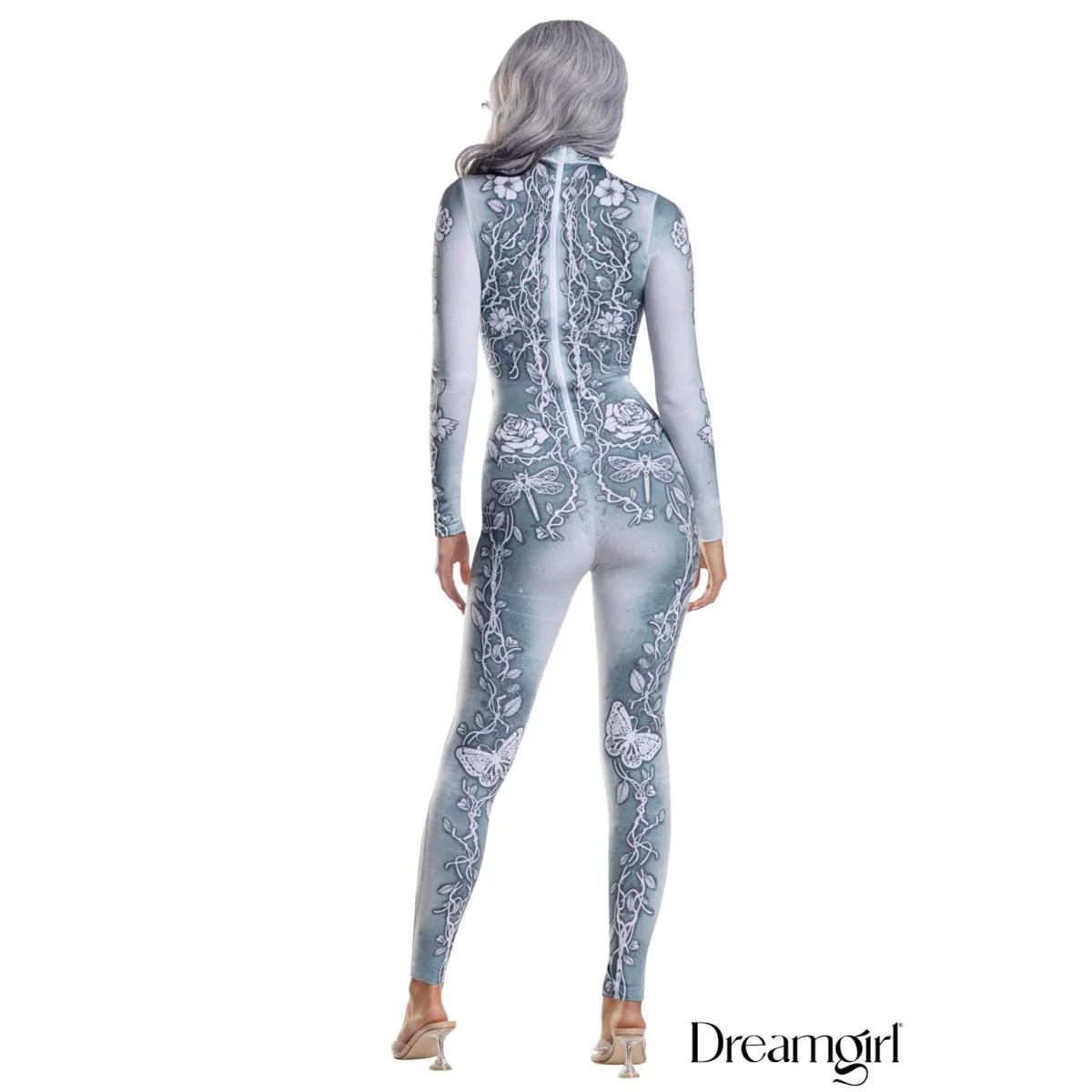 Beautiful Bones Costume for Adults, Silver Jumpsuit - Image 3