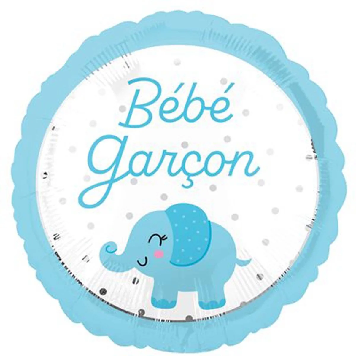"Bébé Garçon" Elephant Round Foil Balloon, White and Blue, 18 Inches, 1 Count