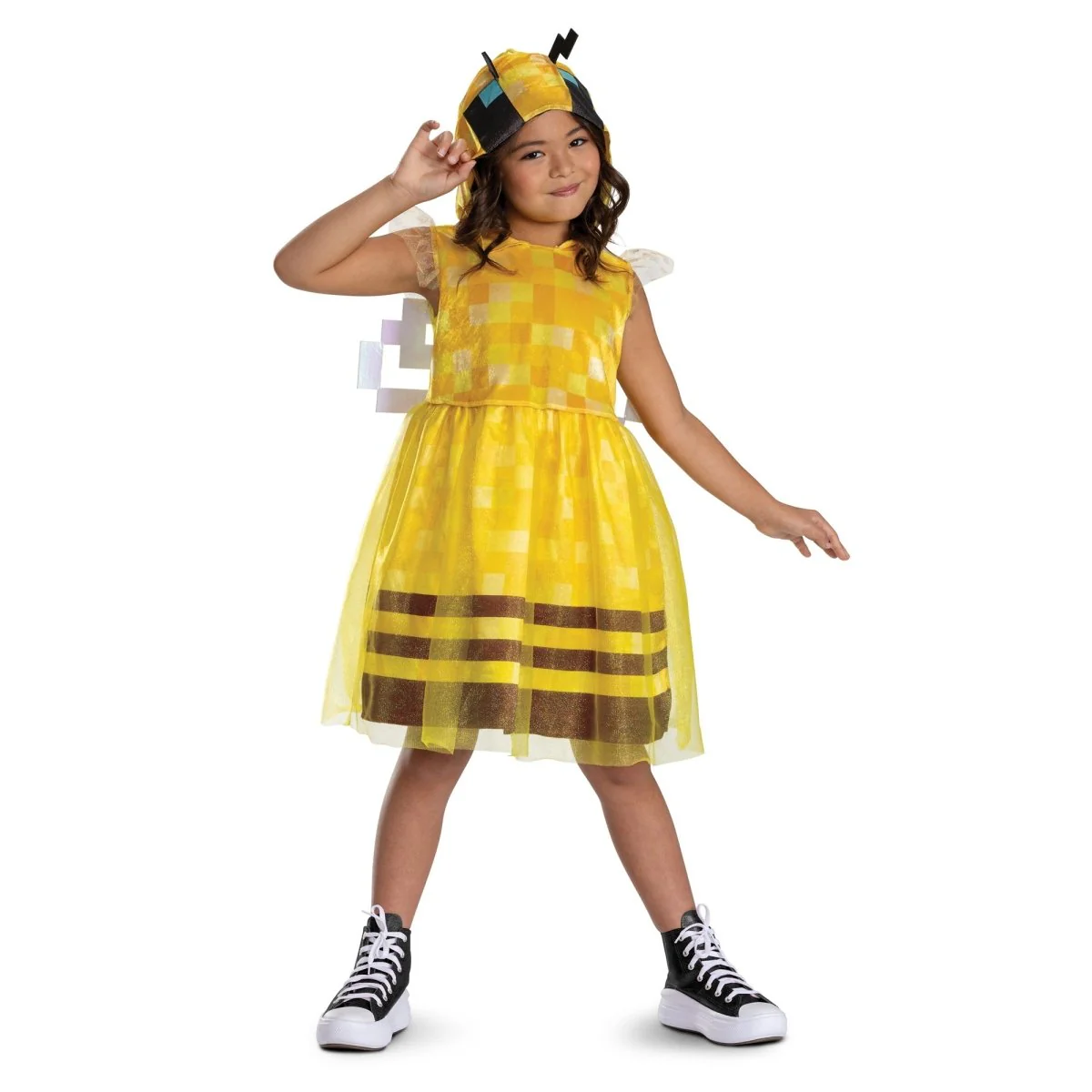 Bee Girl Dress Costume for Kids, Minecraft, Hooded Dress with Wings