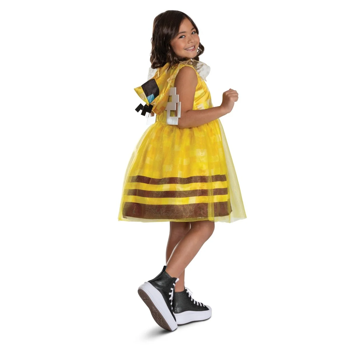 Bee Girl Dress Costume for Kids, Minecraft, Hooded Dress with Wings - Image 2