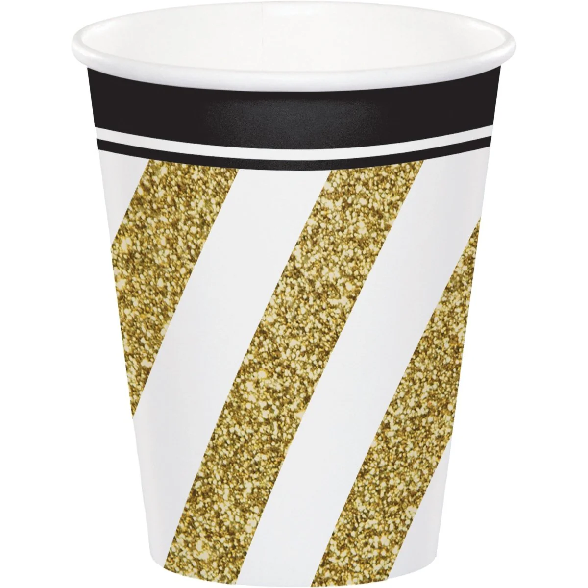 Black and Gold Happy Birthday Paper Cups, 9 Oz, 8 Count