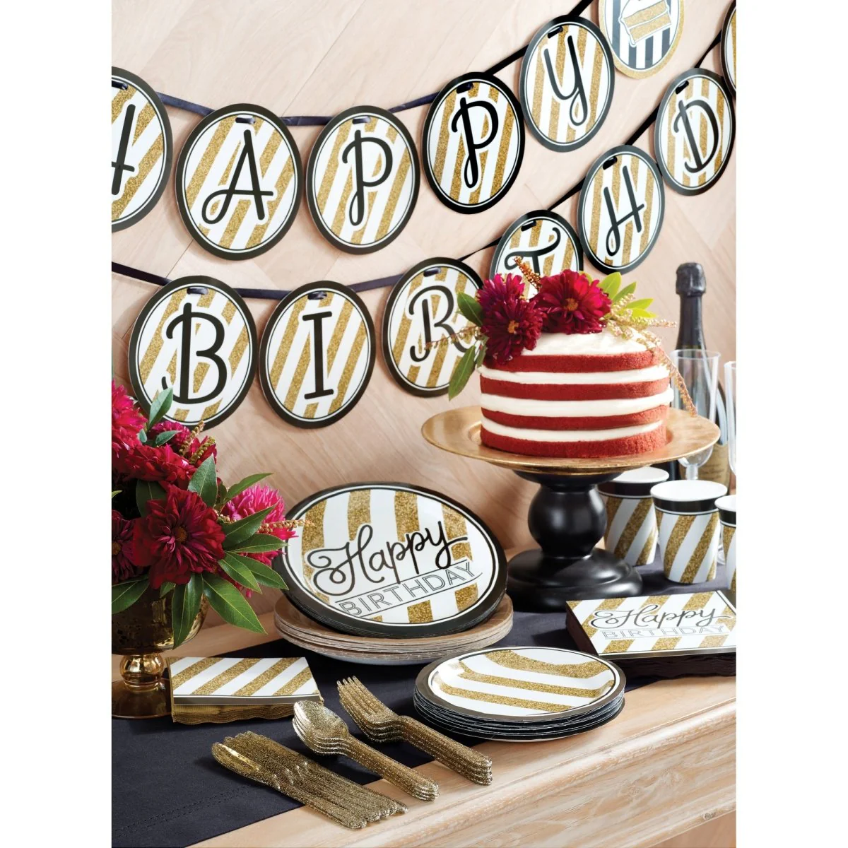 Black and Gold Happy Birthday Paper Cups, 9 Oz, 8 Count - Image 2