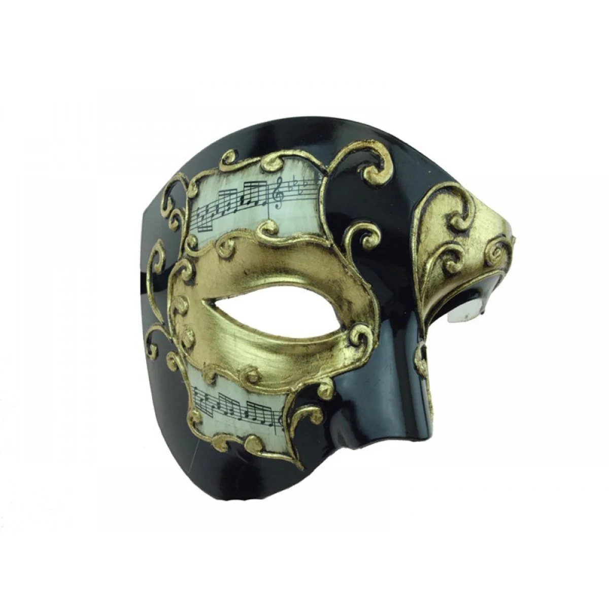 Black and Gold Venetian Half Mask with Music Notes, 1 Count