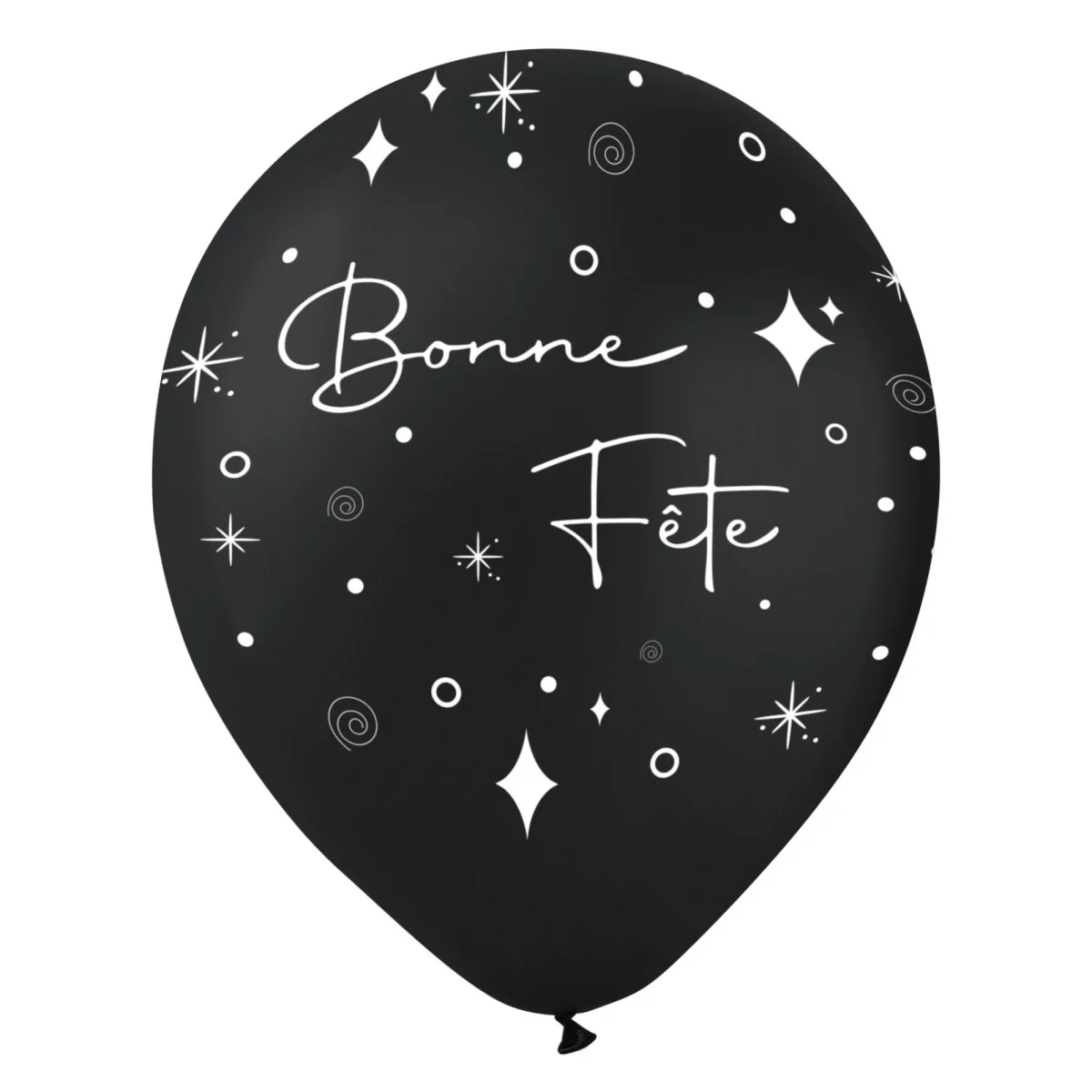 Black "Bonne Fête" Latex Balloons, 12 Inches, 15 Count