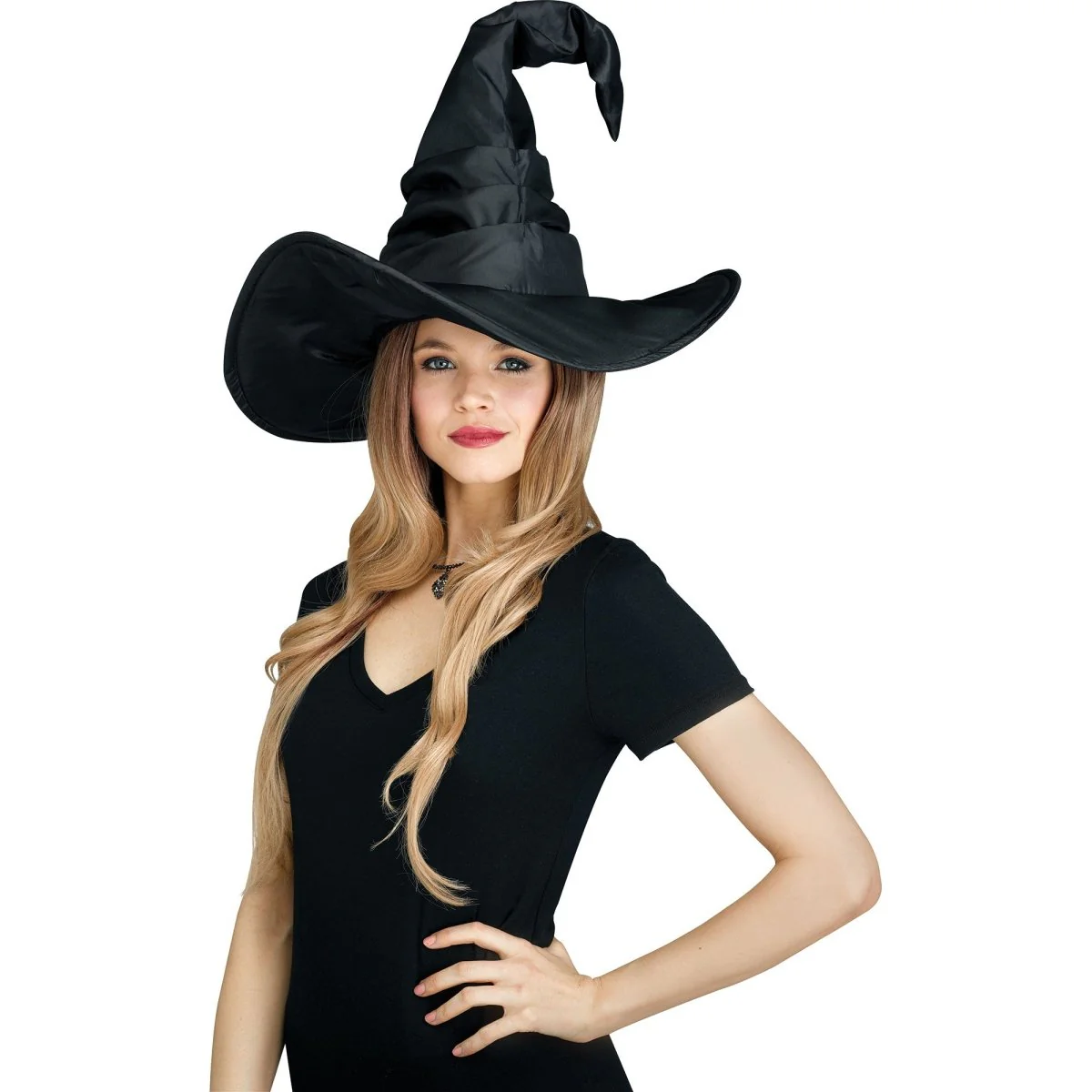 Black Curved Witch Hat for Adults