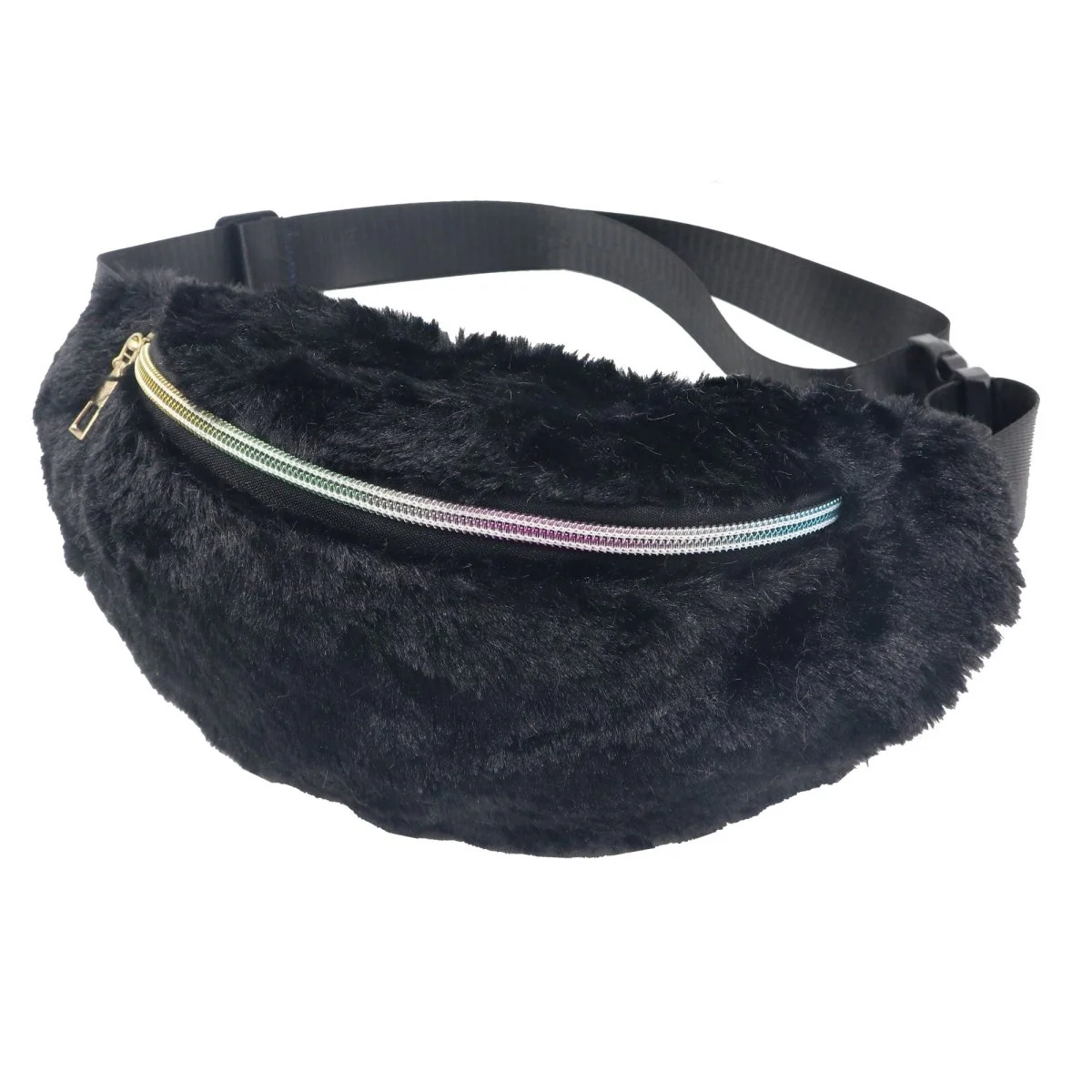 Black Faux Fur Fanny Pack for Adults