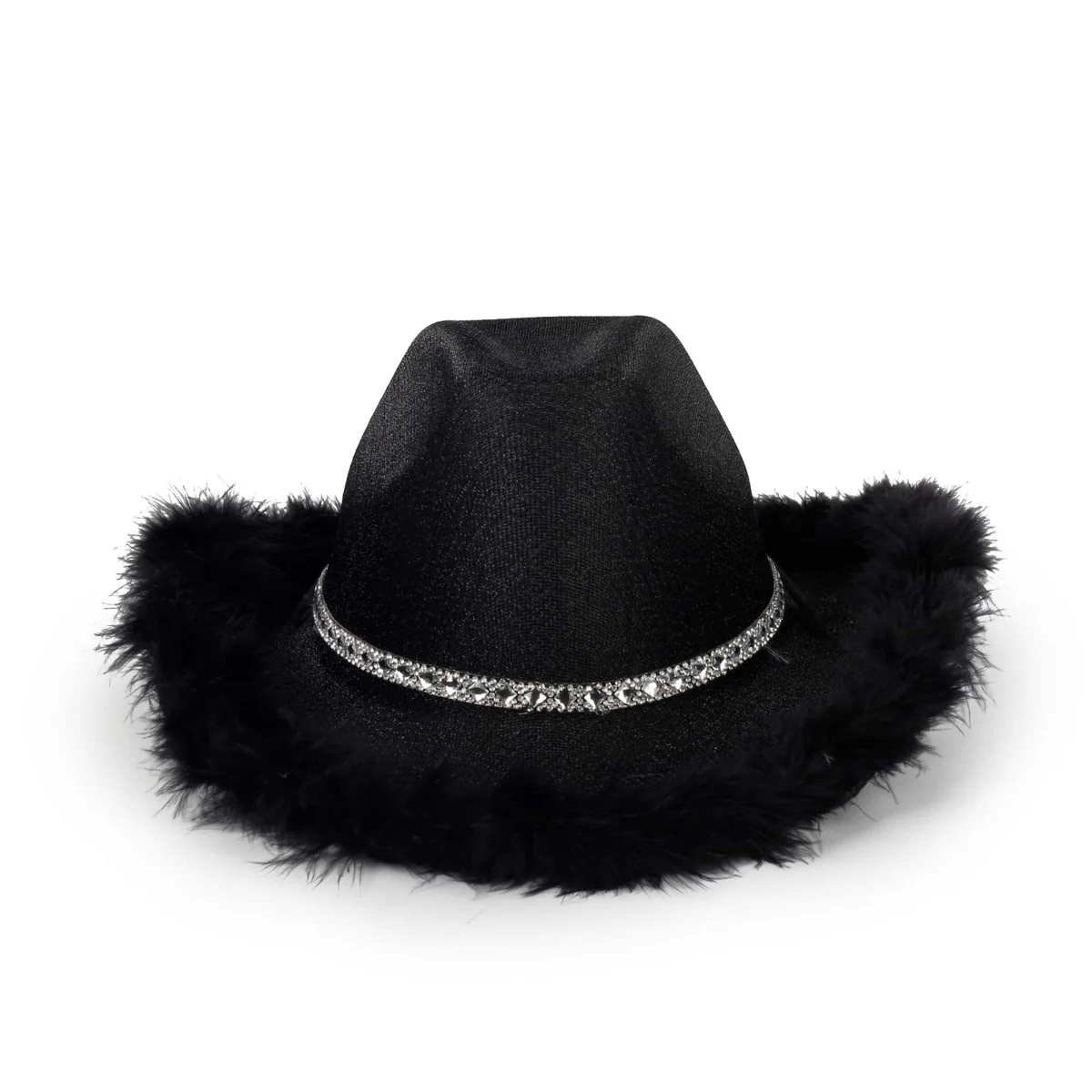 Black Feather Cowgirl Hat for Adults - Image 3