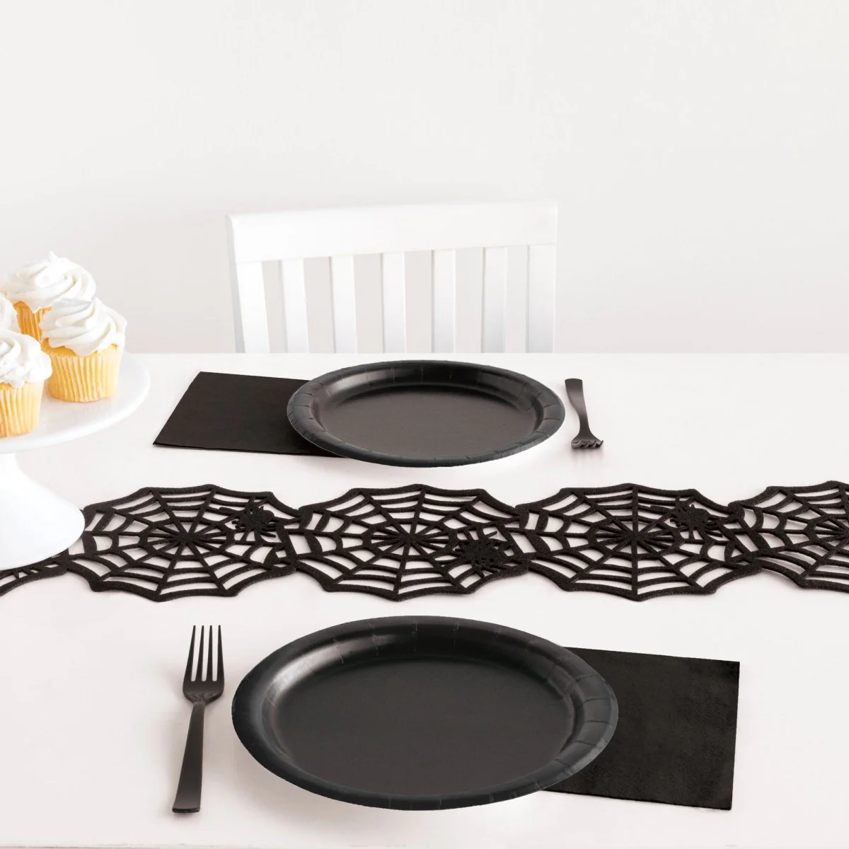 Black Felt Spider Web Table Runner, 7.25 x 31 Inches, 1 Count - Image 2