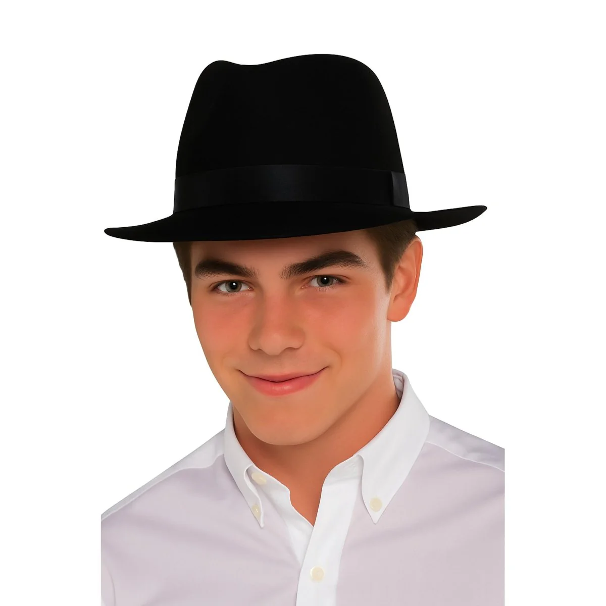 Black Gangster Fedora Hat with Black Band for Adults