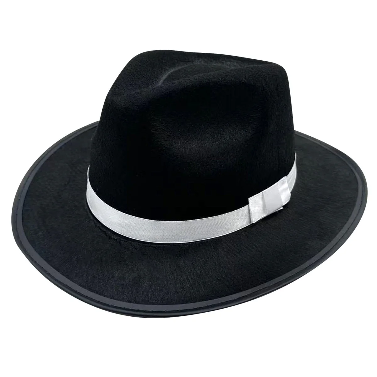 Black Gangster Fedora Hat with White Band for Adults - Image 2
