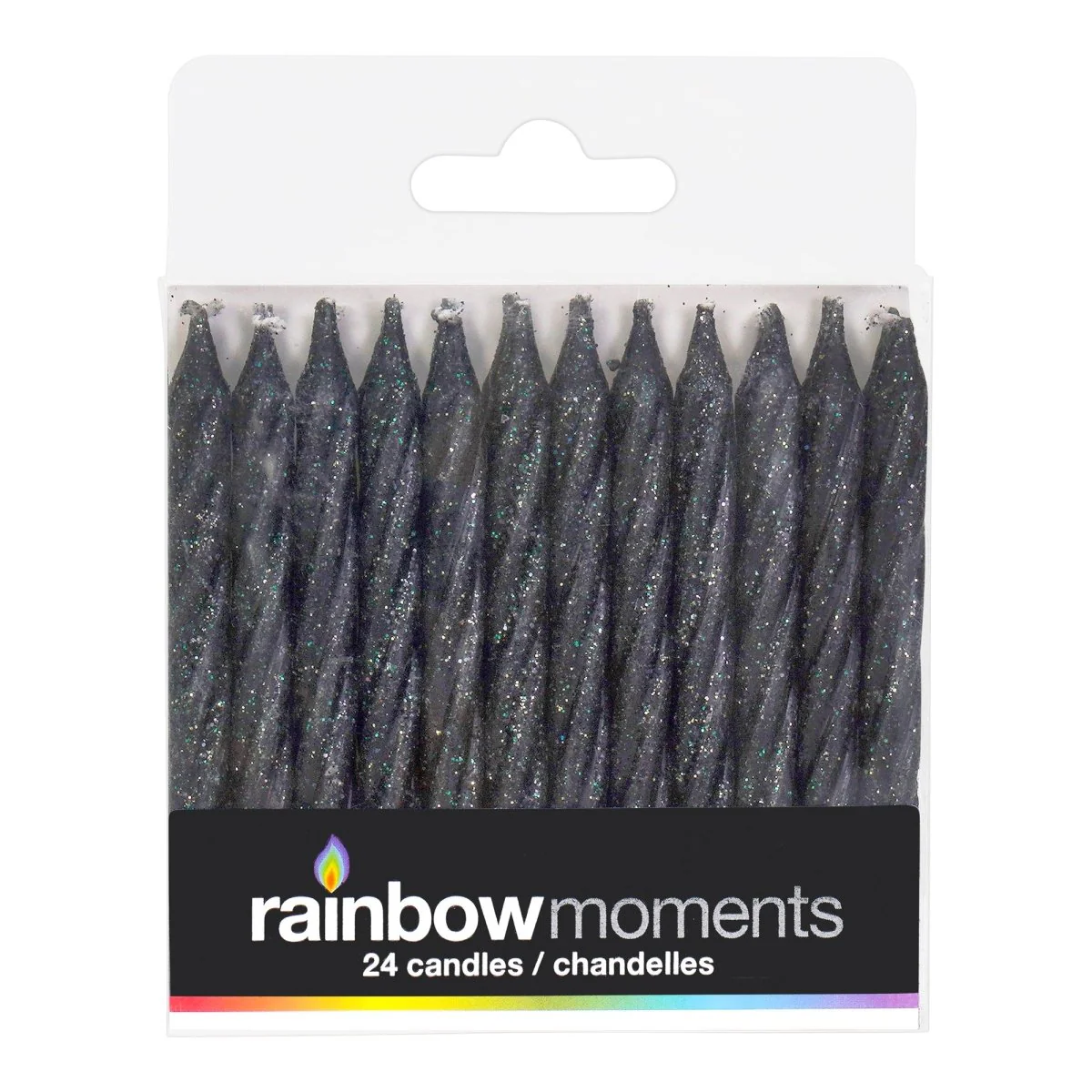 Black Glitter Spiral Cake Candles, 24 Count
