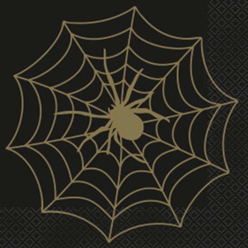 Black & Gold Spider Web lunch napkins, 16 per package