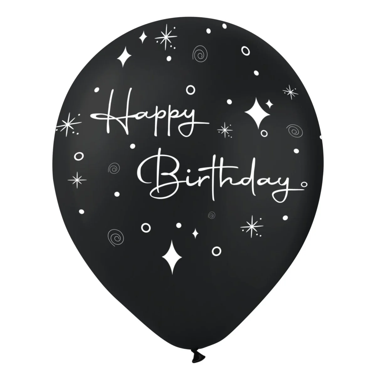Black Happy Birthday Latex Balloons, 12 Inches, 15 Count