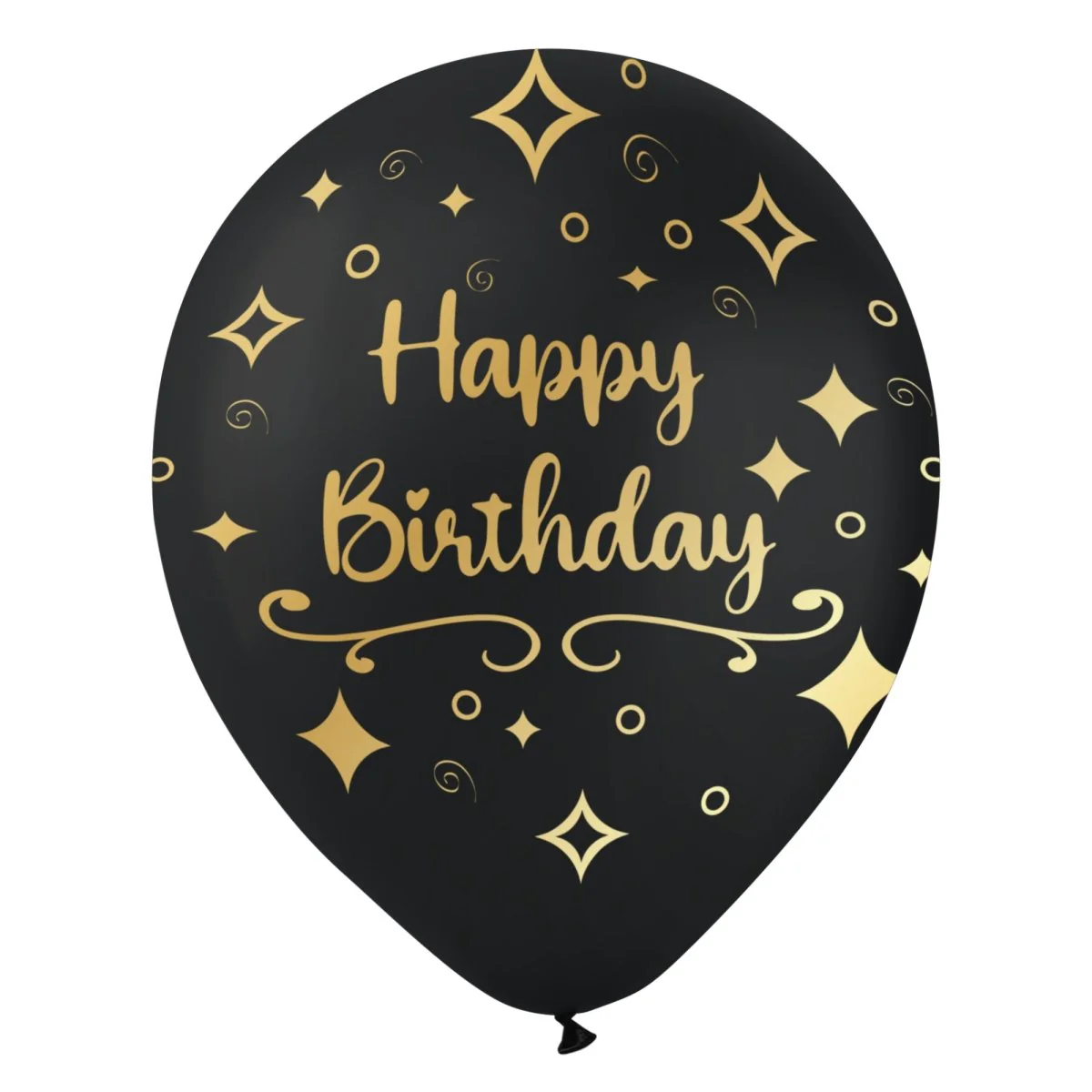 Black Happy Birthday Latex Balloons, Gold, 12 Inches, 15 Count