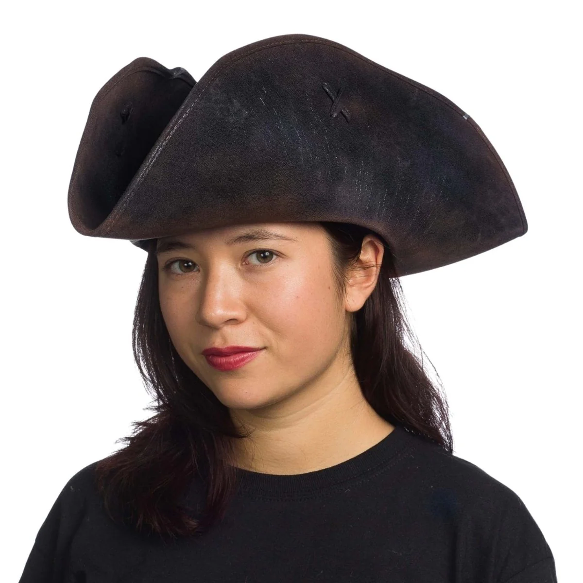 Black Leatherlike Pirate Hat for Adults