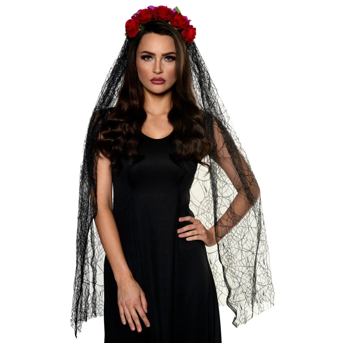 Black Mantilla with Veil and roses for Adults