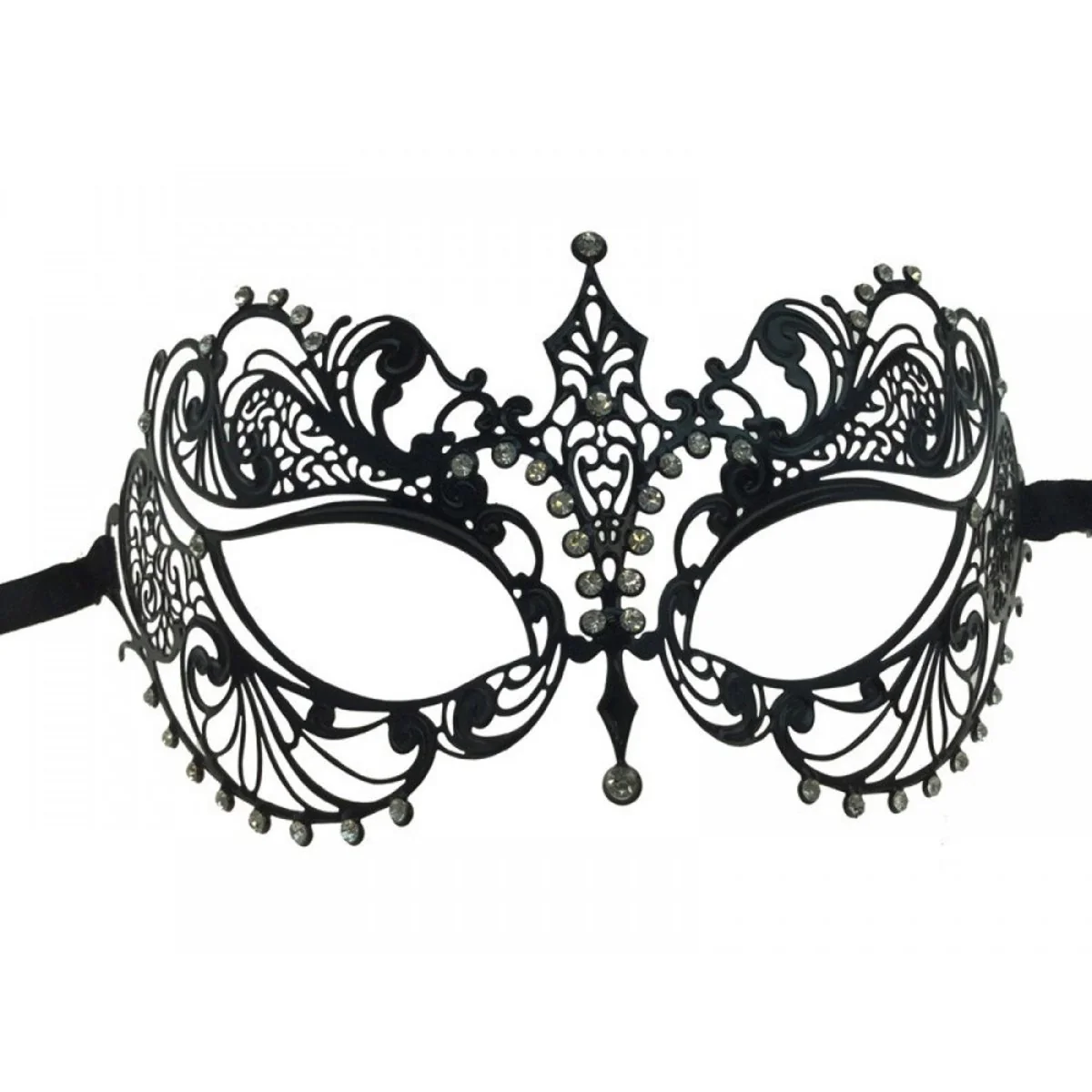 Black Metal Venetian Mask with Rhinestones, 1 Count
