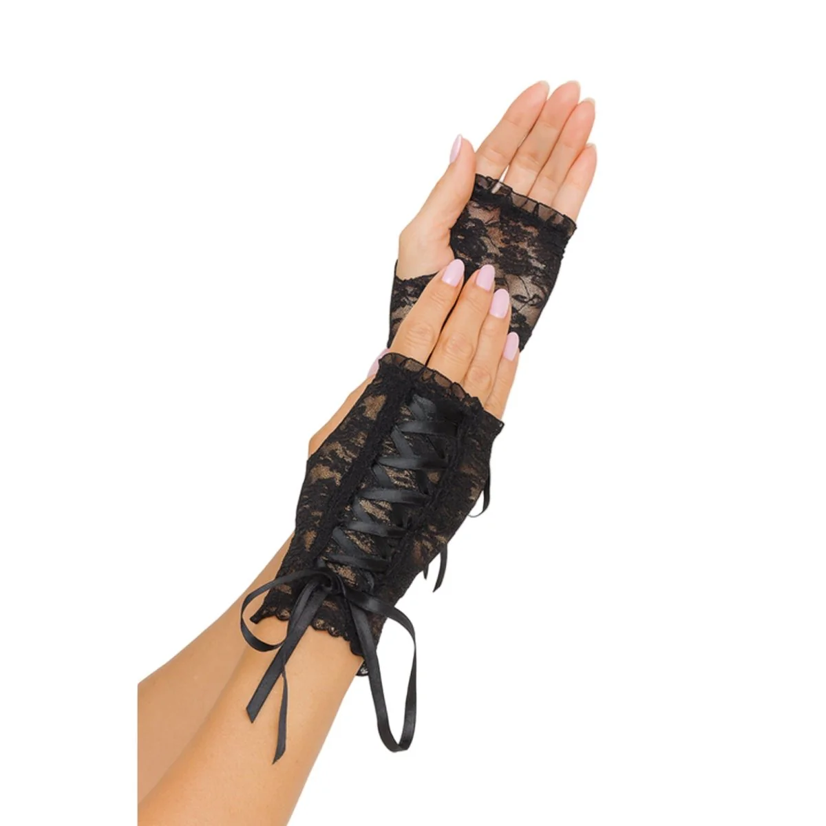 Black Short Lace-Up Lace Gloves for Adults