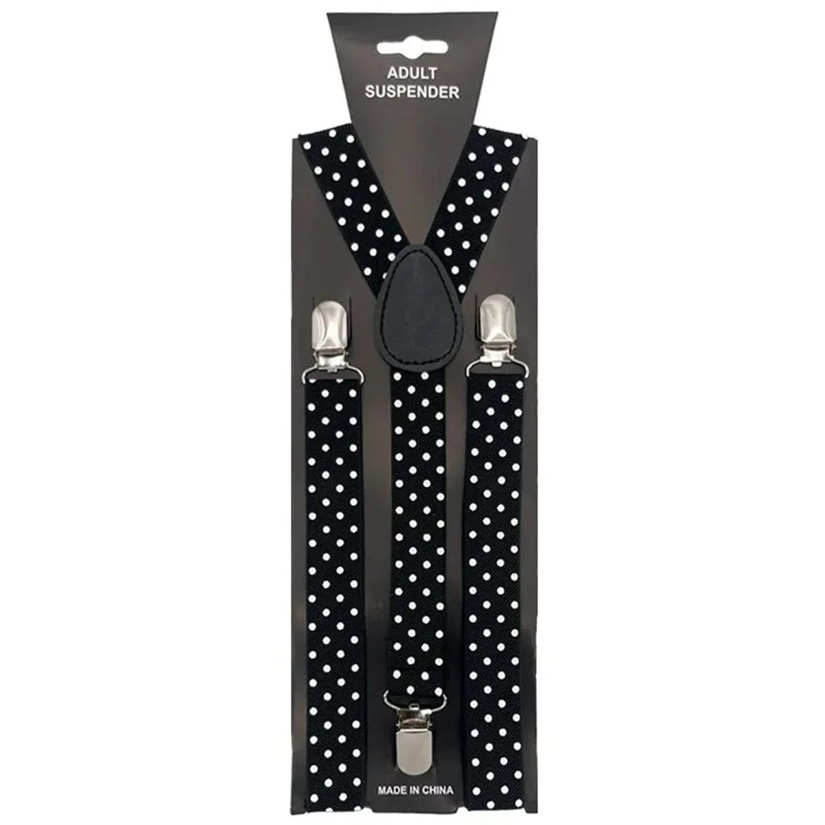 Black Suspenders with White Polka Dots for Adults