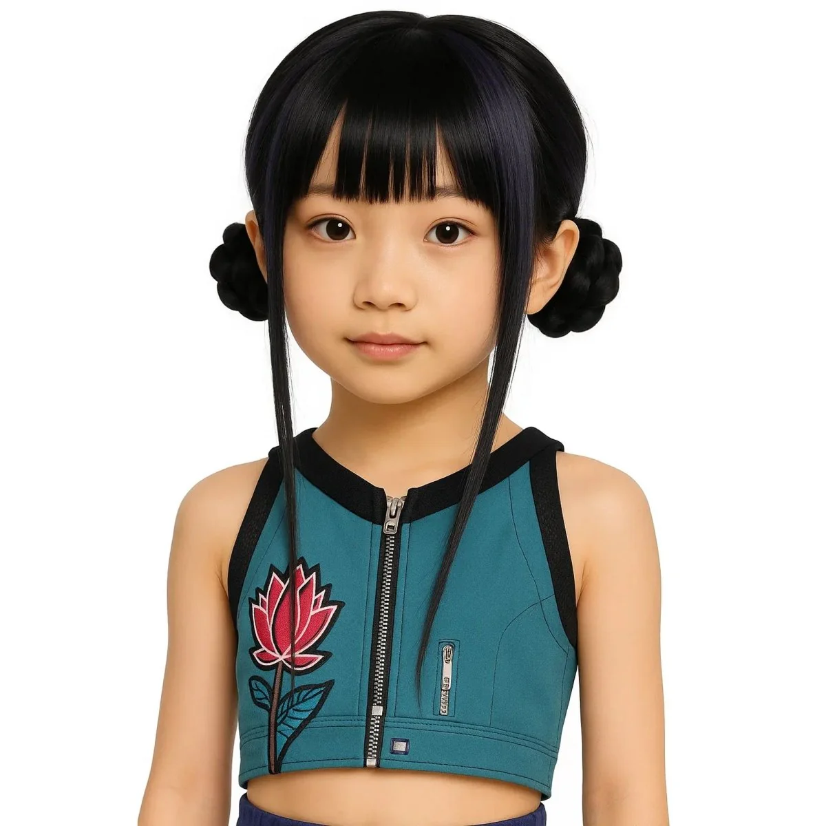 Black Twin Bun Wig for Kids, Demon Hunter Inspired Pop Signer