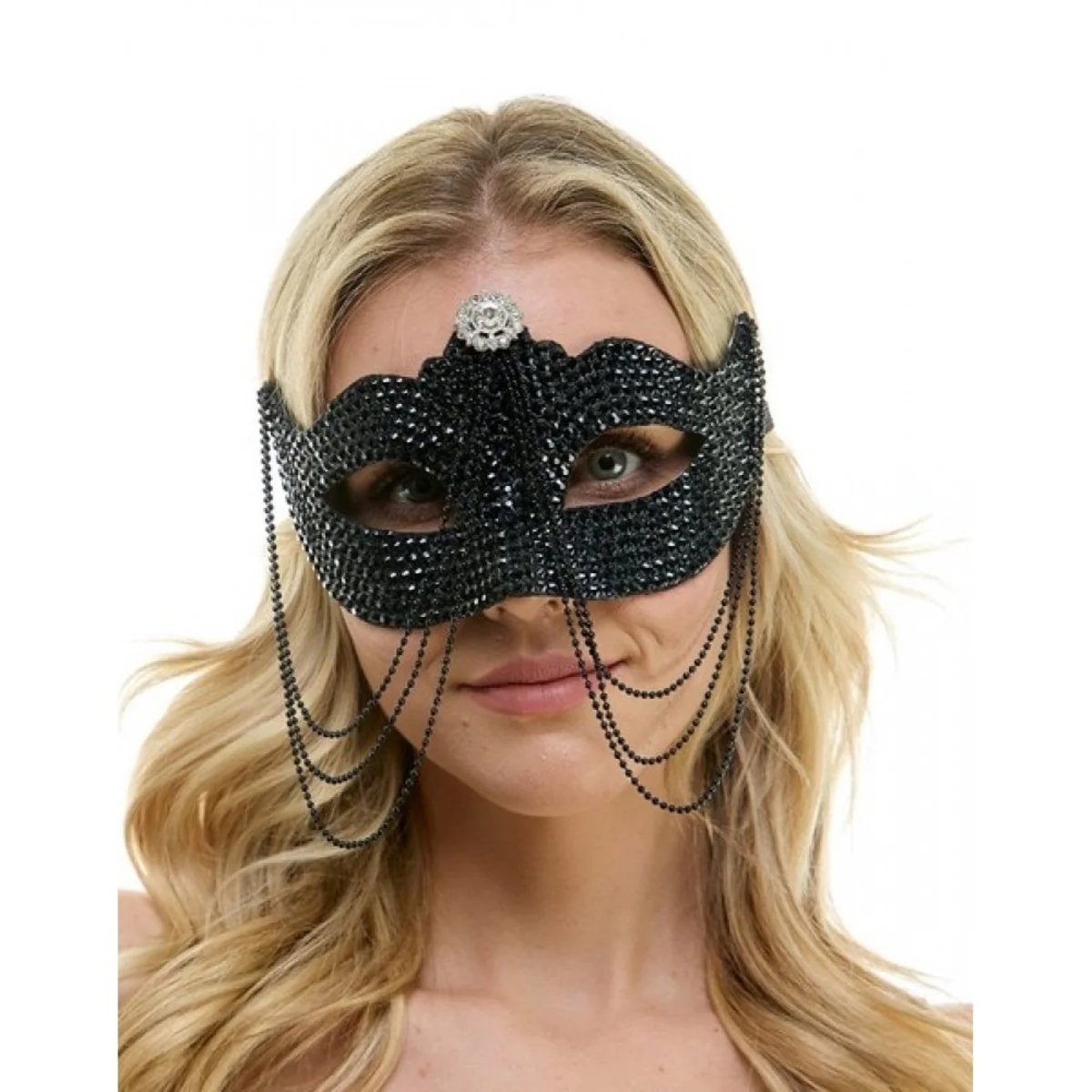 Black Venetian Mask with Chain, 1 Count