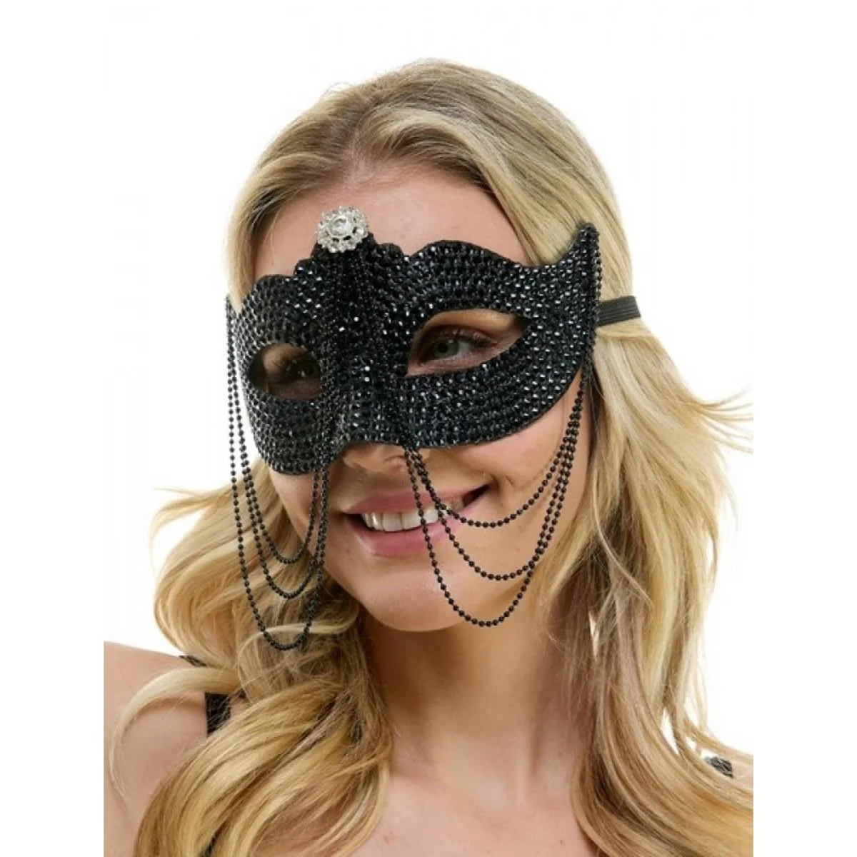 Black Venetian Mask with Chain, 1 Count - Image 2