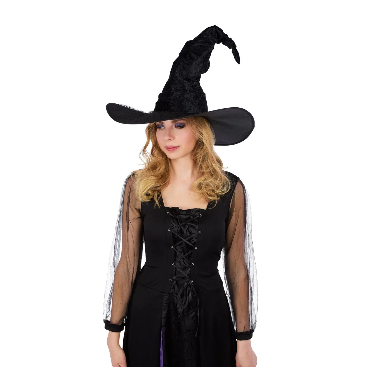 Black Witch Hat with Spider Web for Adults