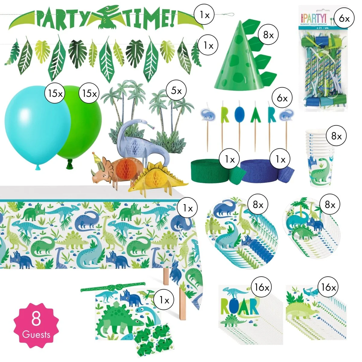 Blue and Green Dinosaurs Standard Birthday Party Supplies Kit, 8 Guests - Image 2