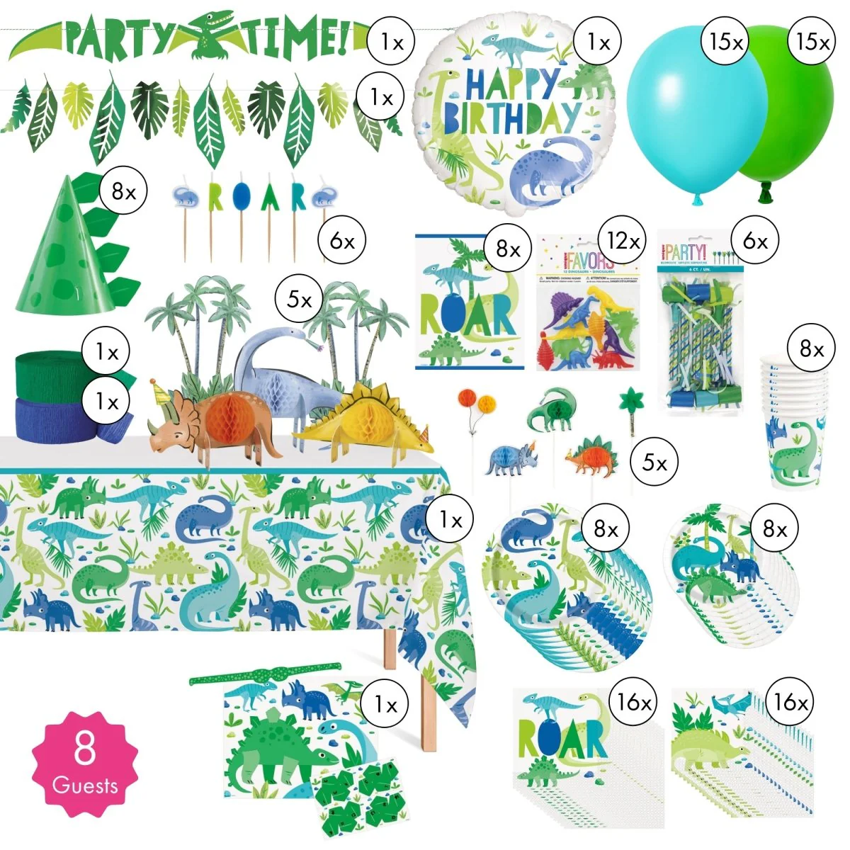 Blue and Green Dinosaurs Ultimate Birthday Party Supplies Kit, 8 Guests - Image 2