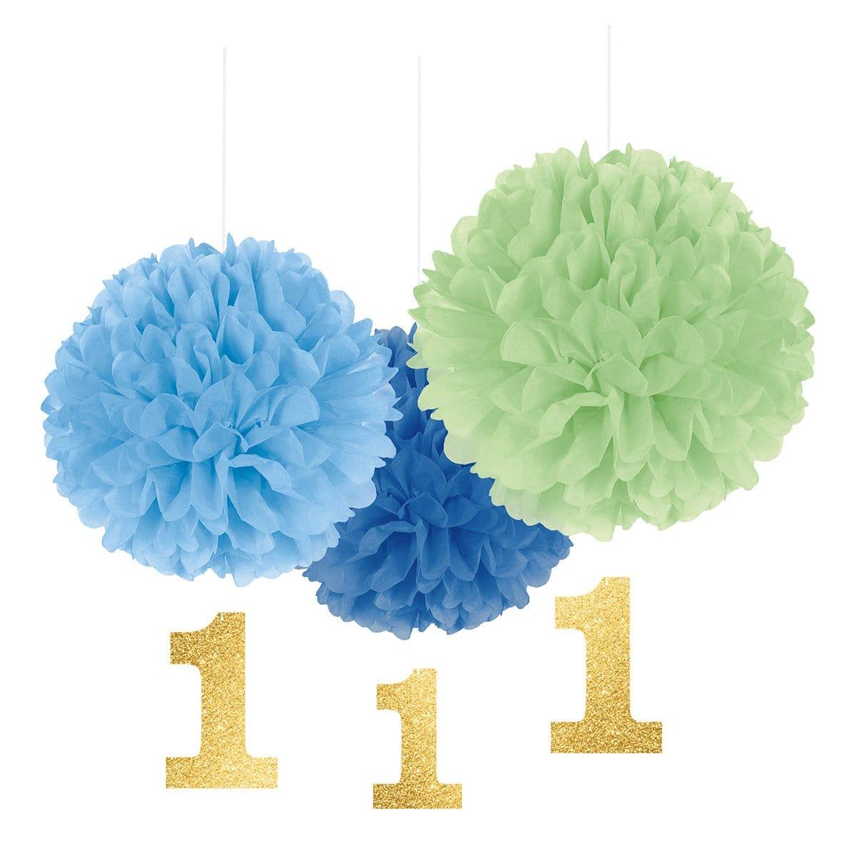 Blue & Green Fluffy Decorations with Glitter 1, 3 Counts