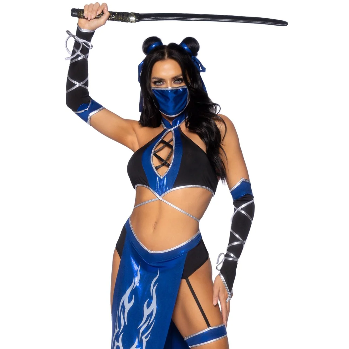 Blue Ninja Sexy Costume for Adults, Blue and Black Crop Top - Image 2