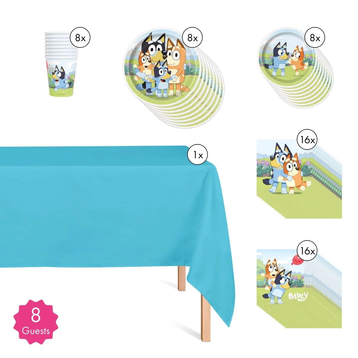 Bluey Basic Tableware Birthday Party Supplies Kit, 8 Guests - Image 2