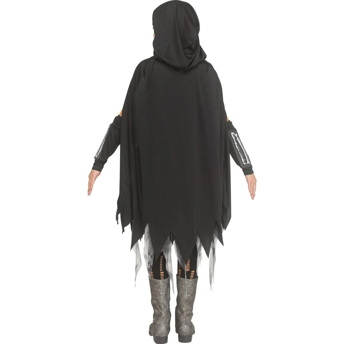 Bone Reaper Costume for Kids, Black Hooded Cape and Dress - Image 3