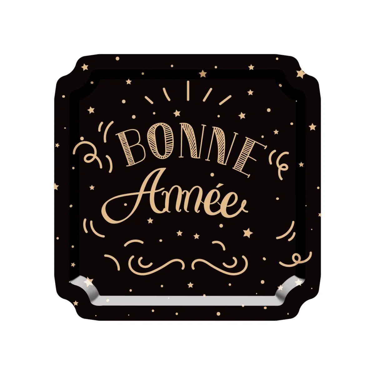 Bonne Année 2026 Large Square Lunch Paper Plates, 10 Inches, 8 Count