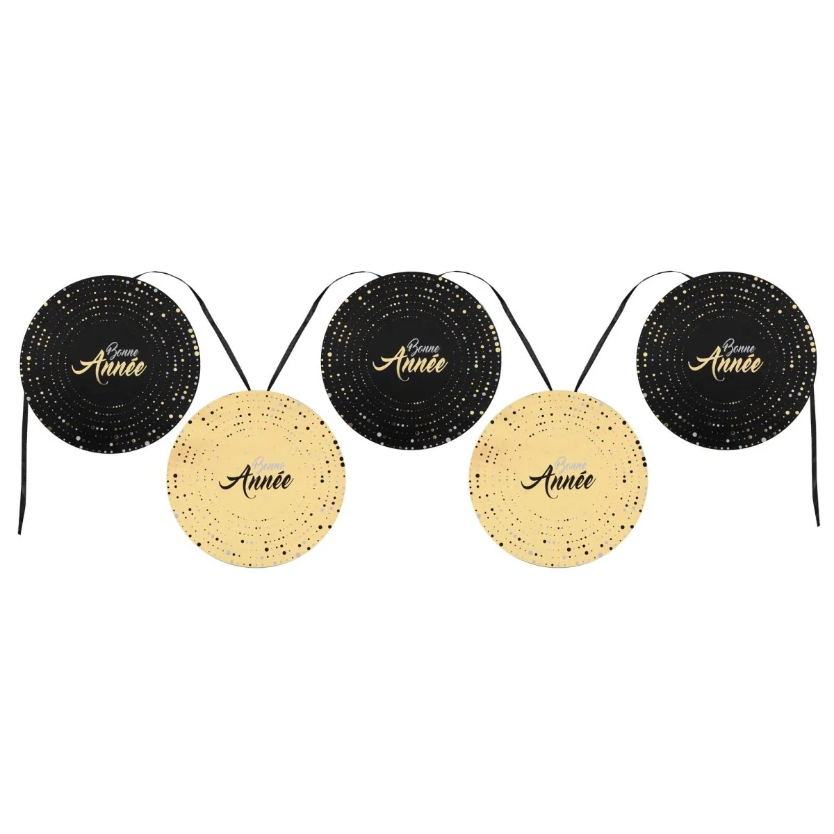"Bonne Année" Flag Banner, Black and Gold, 5.9 x 5.9 Inches, 1 Count
